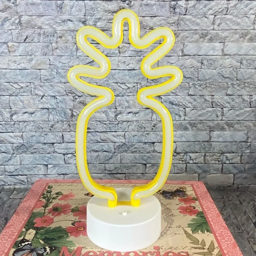 Pineapple Shaped Neon Night Light AA Battery Operated Tropical Room Decor